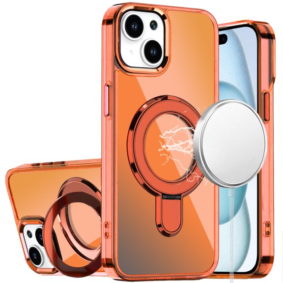 For iPhone 15 CHROME HQ Rotational Magnetic Ring Hybrid - Cosmic Orange