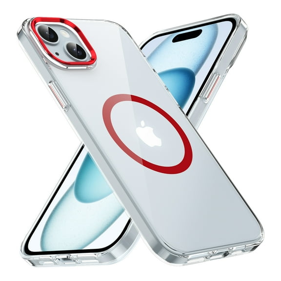 For iPhone 15 Case, Compatible with MagSafe, Shockproof Military-Grade Protection, Magnetic Phone Case for iPhone 15, Classic Hybrid Drop Proof Anti-Fingerprint Anti-Scratch Case,Red