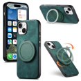 thumbnail image 1 of For iPhone 15 Case Retro Leather Circular Rotating Stand Shockproof Phone Case,Green,For iPhone 15, 1 of 7
