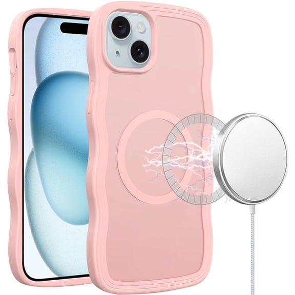 For iPhone 15 Grip Hand Magnetic Ring HQ Hybrid - Pink