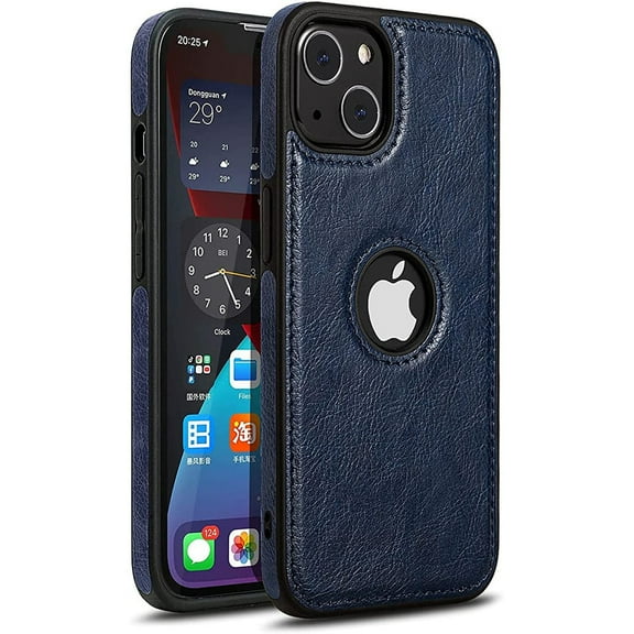 For iPhone 15 Leather Case, Slim Luxury PU Non-Slip Shockproof Protective Cover Phone Cases for iPhone 15, Navy