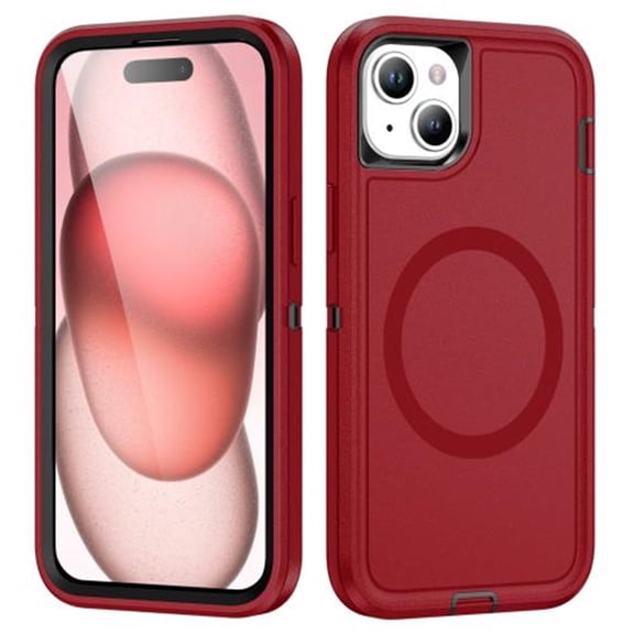 For iPhone 15 Life Waterproof Rugged MagSafe Magnetic Phone Case,Red,For iPhone 15