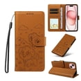 thumbnail image 1 of For iPhone 15 Litter Dog Embossing Leather Phone Case with RFID Blocking Card Slot Wallet Magnetic Clasp Lanyard Flip Stand Case,Brown,For iPhone 15, 1 of 8