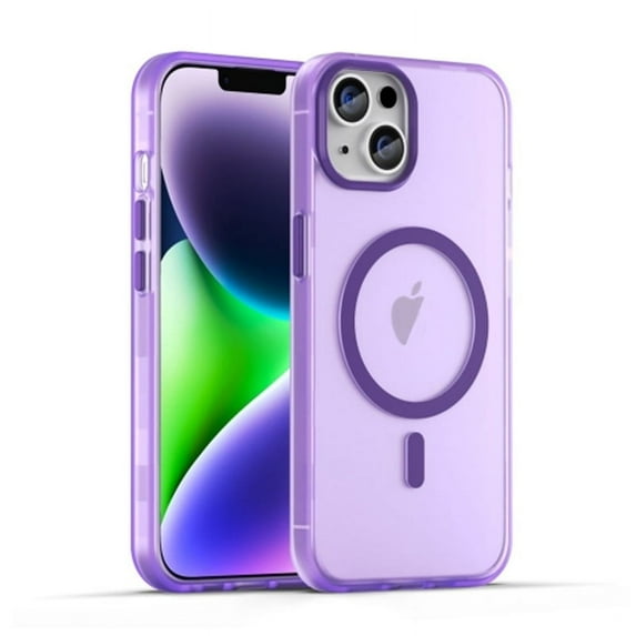 For iPhone 15 MagSafe Frosted Translucent TPU + PC Full Coverage Phone Case,Purple,For iPhone 15