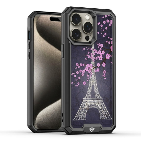 For iPhone 15 PRO Case Print Design Fused Hybrid Phone Cover + 2 Tempered Glass