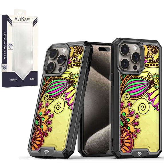 For iPhone 15 PRO Case Print Design Fused Hybrid Phone Cover + 2 Tempered Glass