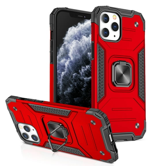 For iPhone 15 Pro Robust Magnetic Kickstand Hybrid Case Cover - Red