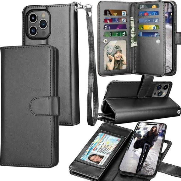 For iPhone 15 Plus Case, Apple iPhone 15 Plus 6.7" 5G Wallet Case, Tiflook PU Leather Card Holder Flip Cover [Detachable Magnetic] Black