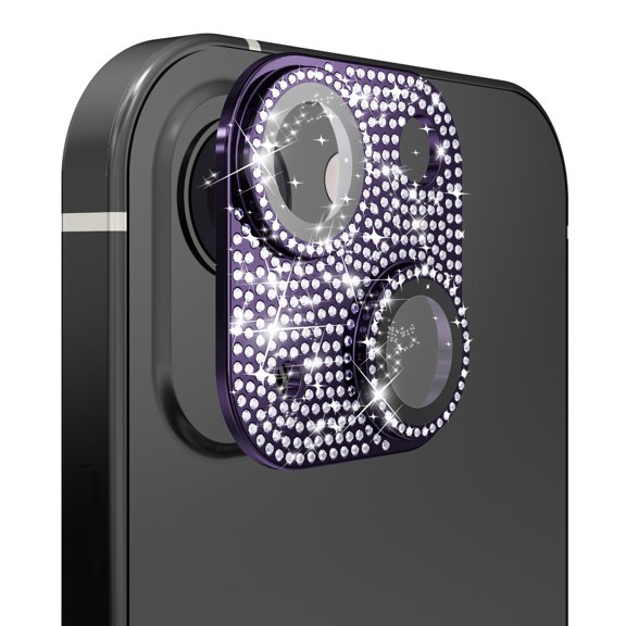 For iPhone 15 Plus Diamond Bling Camera Lens Full Tempered Glass - Purple
