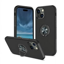 For iPhone 15 Plus Heavy Duty with Built in Ring Case, Kickstand Rugged Phone Cover Magnetic Car Mount Compatible - Black
