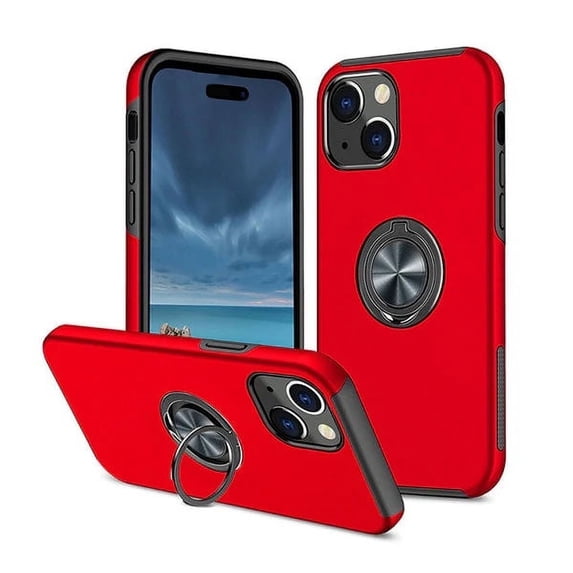 Entronix Protective Case Compatible with iPhone 15 Plus, Ring Holder Slim Cover, Red