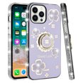 thumbnail image 1 of For iPhone 15 Plus Splendid Glitter with Diamonds All Around Edges Ring Stand Case Cover - Purple, 1 of 4