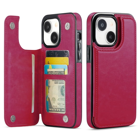 For iPhone 15 Plus Wallet Case with Card Holder, PU Faux Leather Kickstand Card Slots Case, Double Magnetic Clasp and Durable Shockproof Cover