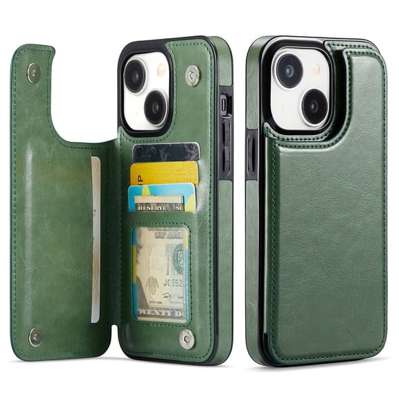 For iPhone 15 Plus Wallet Case with Card Holder, PU Faux Leather Kickstand Card Slots Case, Double Magnetic Clasp and Durable Shockproof Cover