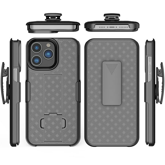 For iPhone 15 Plus Weave Premium 3in1 Combo Holster Kickstand Case Cover - Black