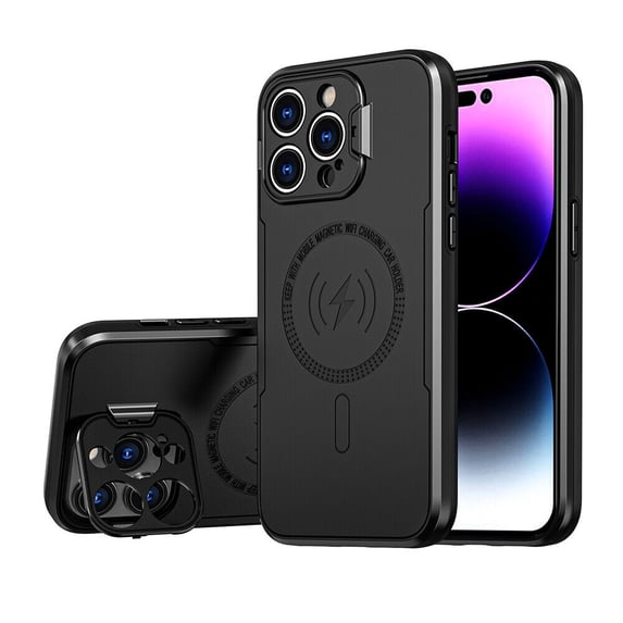 For iPhone 15 Pro Bolt Magsafe Collection Thick Protective Kickstand Case Cover - Black