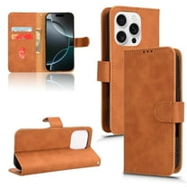 For iPhone 15 Pro Case PU Leather Simple Wallet Case TPU Bumper Card Slots Kickstand Magnetic Closure Shockproof Flip Cover,brown,For iPhone 15 Pro