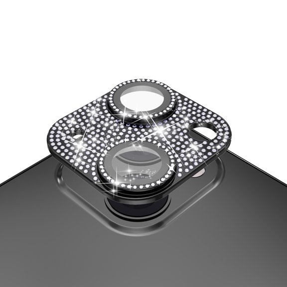 For iPhone 15 Pro Diamond Bling Camera Lens Full Tempered Glass - Black