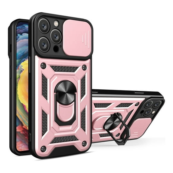 For iPhone 15 Pro Max 15 Plus Phone Case, Impact Resistant Metal Ring Magnetic Support Kickstand Drop Protector Cover
