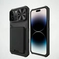 thumbnail image 1 of For iPhone 15 Pro Max Camera Lens Slide Cover, Detachable Wallet with Card Holder, Magnetic Car Holder Support Wireless Charging Shockproof Cover Military Grade Drop Cover For iPhone 15 Pro Max, Black, 1 of 11