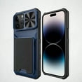 thumbnail image 1 of For iPhone 15 Pro Max Camera Lens Slide Cover, Detachable Wallet with Card Holder, Magnetic Car Holder Support Wireless Charging Shockproof Cover Military Grade Drop Cover For iPhone 15 Pro Max, Blue, 1 of 11