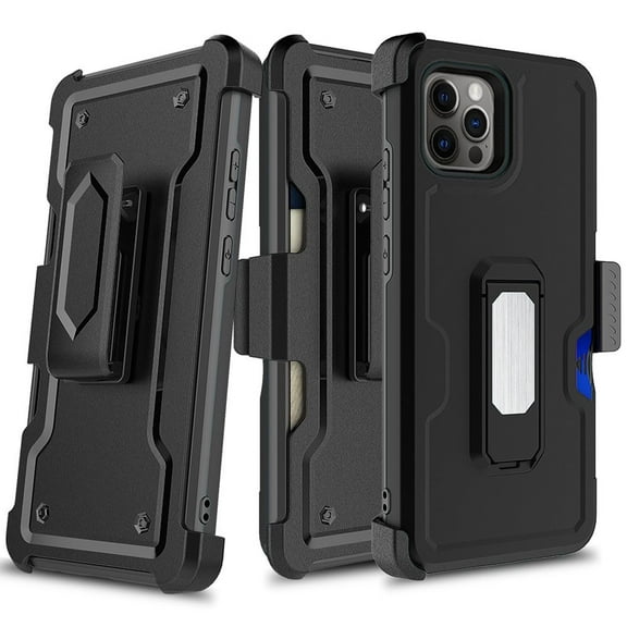 For iPhone 15 Pro Max Case Card Slot Holster Clip Stand + 2 Screen Protectors