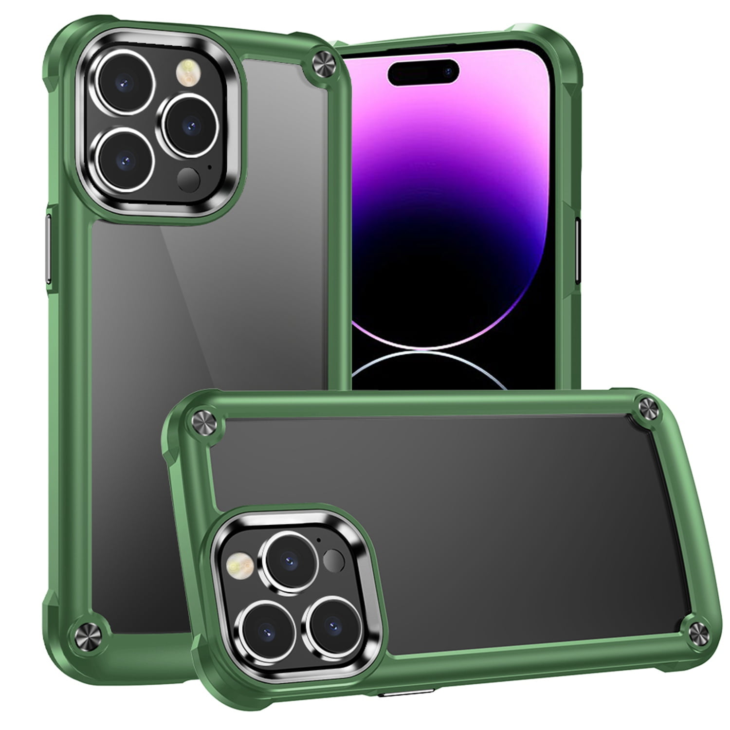 For iPhone 15 Pro Max Case Hybrid Metal Buttons Raised Lip +