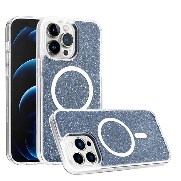 For iPhone 15 Pro Max Case Magnet Circle Epoxy Full Glitter +2 Screen Protectors