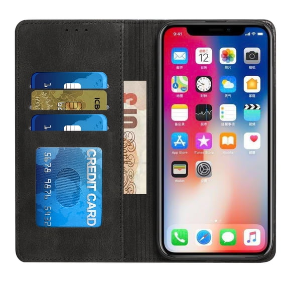 For iPhone 15 Pro Max Case PU Leather ID Card Holder Wallet +2 Screen Protectors