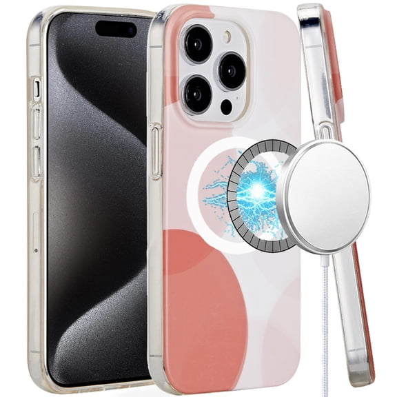 For iPhone 15 Pro Max METKASE (Magnetic) Premium Design Matte Recycled Eco-Friendly GRS IMD Case - Geometric Circle