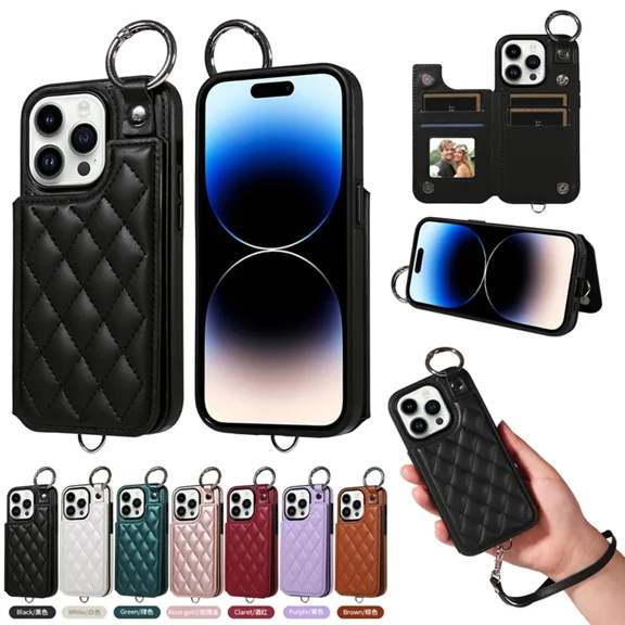 For iPhone 15 Pro Max phone case wallet, with card holder, wallet case, leather stand strap, adjustable and detachable phone case