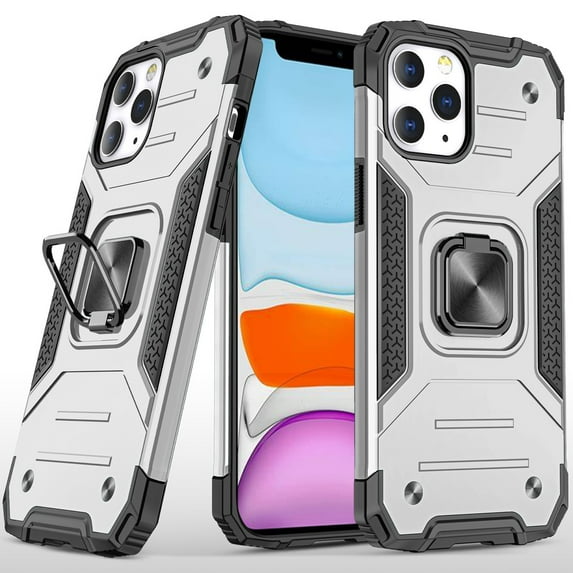 For iPhone 15 Robust Magnetic Kickstand Hybrid Case Cover - Silver