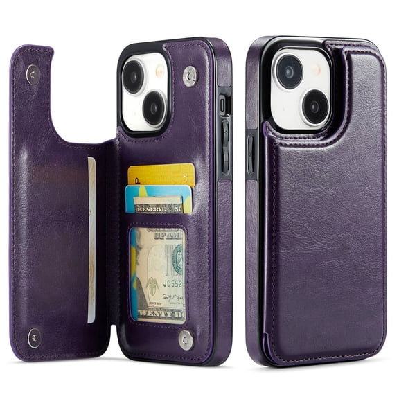 For iPhone 15 Wallet Case with Card Holder, PU Faux Leather Kickstand Card Slots Case, Double Magnetic Clasp and Durable Shockproof Cover