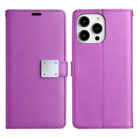 For iPhone 15 Wallet ID Card Holder Case Cover - Dark Purple
