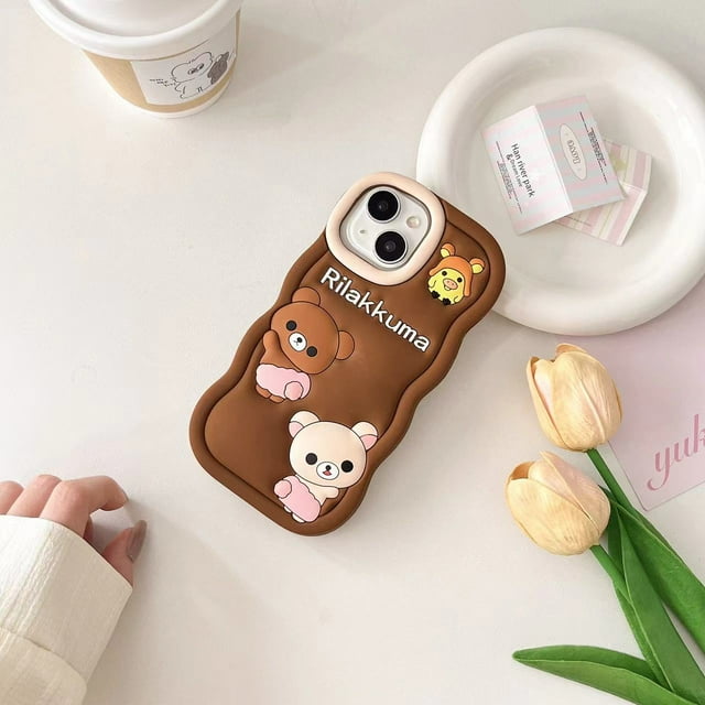 For iPhone 16 15 14 13 12 11 Pro Max Rilakkuma Silicone Wave Soft Cover Case