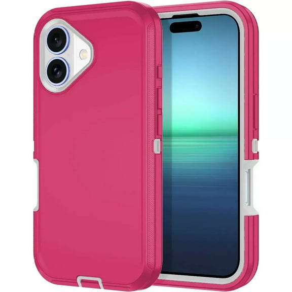 For iPhone 16 / 16 Plus / 16 Pro / 16 Pro Max Heavy Duty Cases (All Colors) (16, Pink&White)