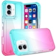 thumbnail image 1 of For iPhone 16 6.1 inch 3in1 Two Tone Shockproof Transparent Hybrid Case - Light Blue + Pink, 1 of 3