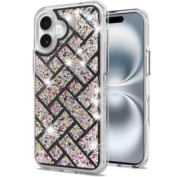 For iPhone 16 6.1 inch Bling Hybrid Case Cover - A