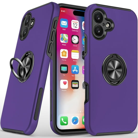 For iPhone 16 6.1 inch CHIEF Oil Painted Magnetic Ring Stand Hybrid Case Cover - Dark Purple