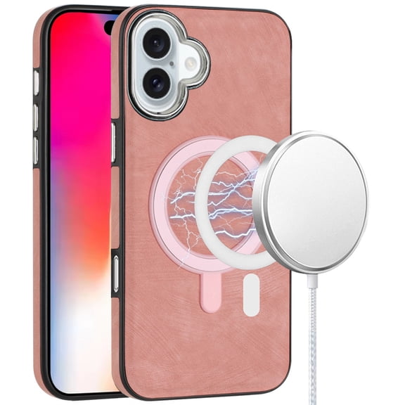 For iPhone 16 6.1 inch Fashion PU Vegan Chrome Edged Case Cover - Pink