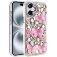 thumbnail image 1 of For iPhone 16 6.1 inch Lavished Floral Butterfly Bling Stones Hybrid Case - Purple, 1 of 3