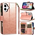 thumbnail image 1 of For iPhone 16 6.1 inch Luxury Wallet Card ID Zipper Money Holder Case Cover - Rose Gold, 1 of 4
