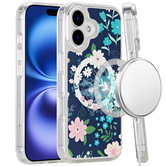 For iPhone 16 6.1 inch Magnetic Space UV Design Case - Galaxy Floral
