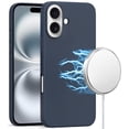 thumbnail image 1 of For iPhone 16 6.1 inch PU Leather with inner [Magnetic Circle] Colored Metal Buttons - Indigo Blue, 1 of 3