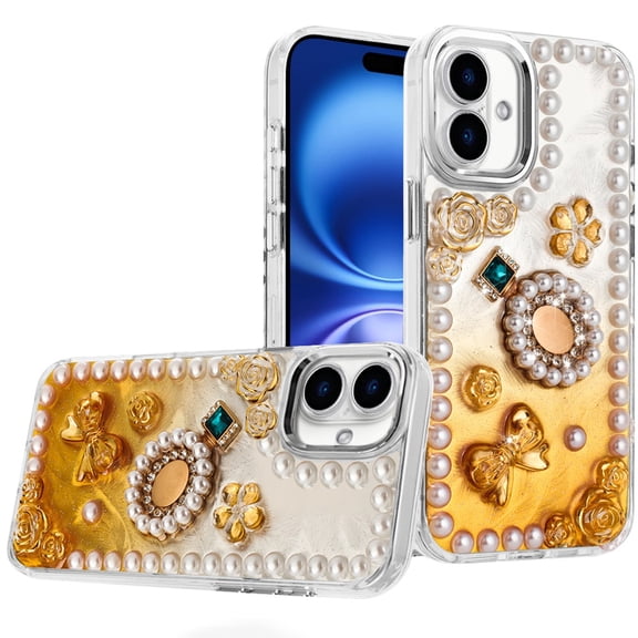 iPhone 16 - Epoxy Pearl Design Case With Glitter Ornaments