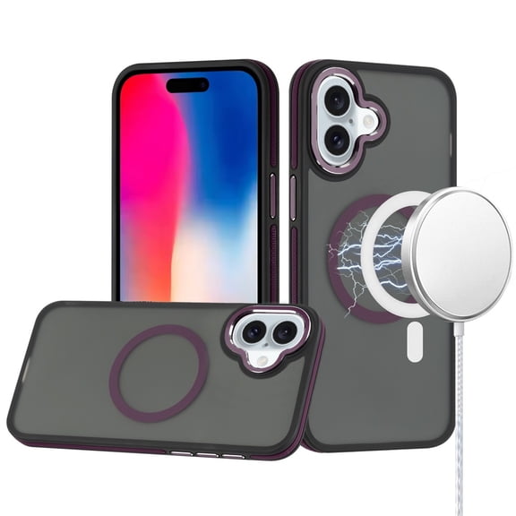 For iPhone 16 6.1 inch Royal Magnetic Ring Skin-Touch HQ Metal Buttons/Camera Lip Hybrid - Purple