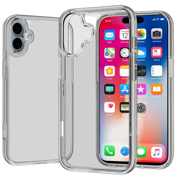 For iPhone 16 6.1 inch Sturdy Ultra Thick 3mm Transparent Hybrid Case Cover - Smoke