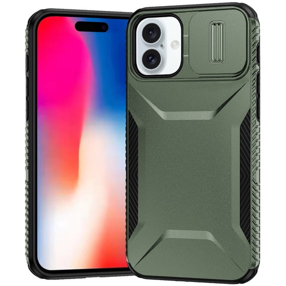 For iPhone 16 6.1 inch Ultimate U Design Hybrid with Camera Window Covering - Midnight Green