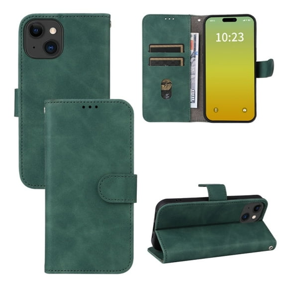 For iPhone 16 Case PU Leather Simple Wallet Case TPU Bumper Card Slots Kickstand Magnetic Closure Shockproof Flip Cover,green,For iPhone 16