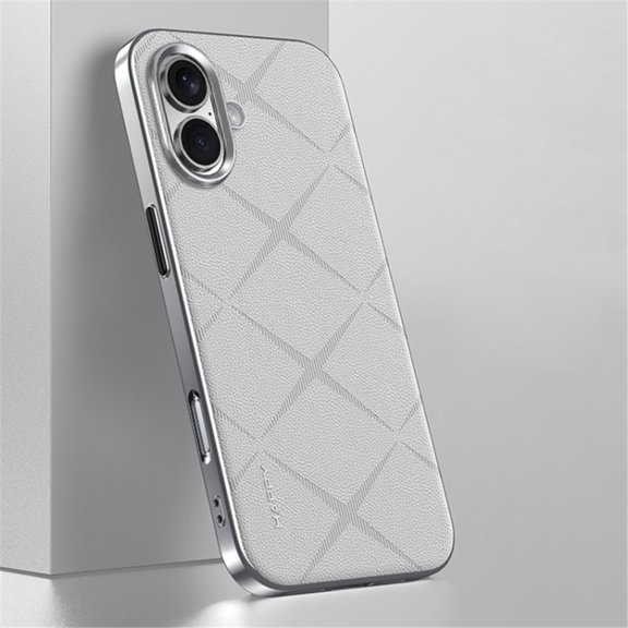 For iPhone 16 Case Plain Leather Shockproof With Anti-Fingerprint Camera Protection Phone Case,White,For iPhone 16